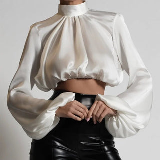 Fashion Chic Satin High Neck Blouse Shirt - Hstrends