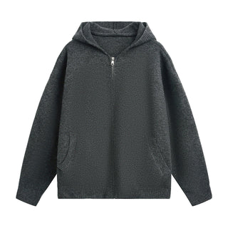 Faux Deer Velvet Retro Knit Hoodie - Hstrends