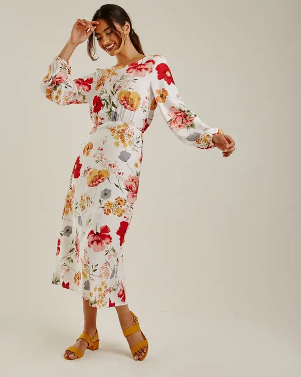 Floral Chiffon Maxi Dress White - Hstrends