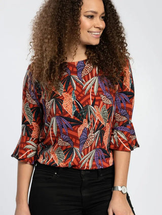 Fluted Sleeve Blouse in Vibrant Leaf - Hstrends
