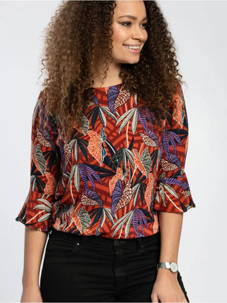 Fluted Sleeve Blouse in Vibrant Leaf - Hstrends