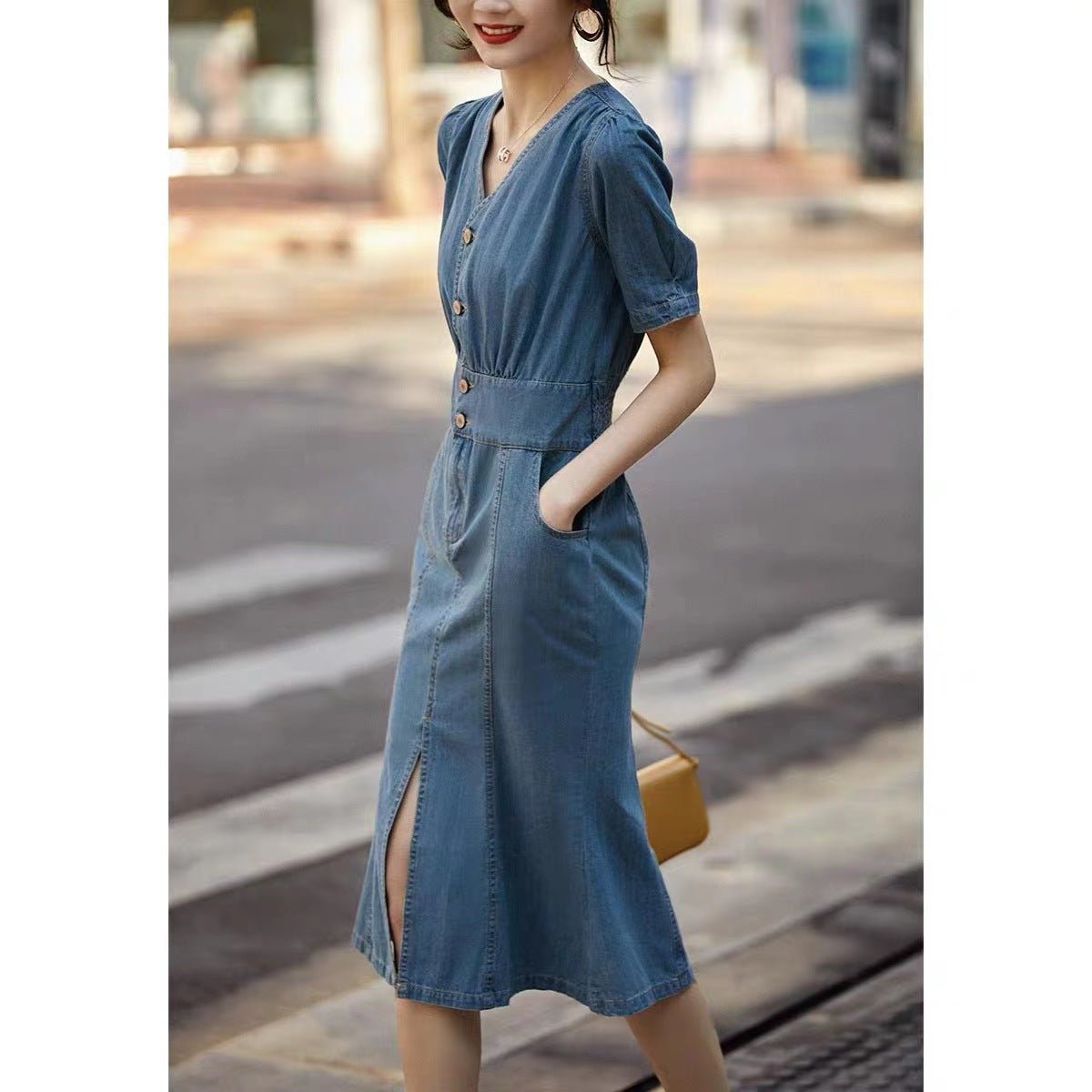 mermaid denim dress SHEIN ICON Mermaid Style Strapless Denim Dress
