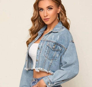 Ladies Ripped Crop Denim Fashion Jacket