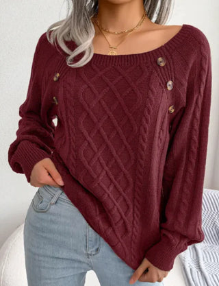 Twist Knit Square Neck Sweater top