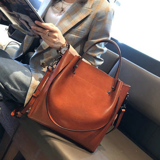 Genuine Leather Commuter Oil Wax Cowhide Large Capacity Satchel Crossbody Shoulder Tote Bag - Hstrends