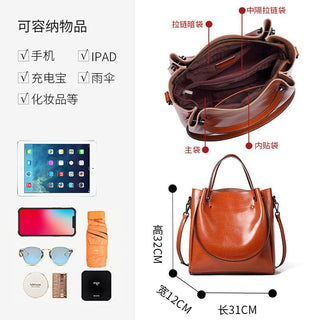 Genuine Leather Commuter Oil Wax Cowhide Large Capacity Satchel Crossbody Shoulder Tote Bag - Hstrends