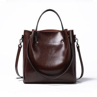 Genuine Leather Commuter Oil Wax Cowhide Large Capacity Satchel Crossbody Shoulder Tote Bag - Hstrends