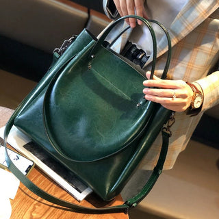 Genuine Leather Commuter Oil Wax Cowhide Large Capacity Satchel Crossbody Shoulder Tote Bag - Hstrends