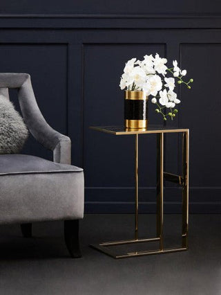 Gold Metal C Shaped Side Table with Sparkling Top, Oria - Hstrends
