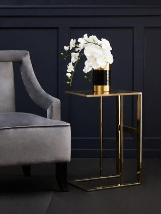 Gold Metal C Shaped Side Table with Sparkling Top, Oria - Hstrends
