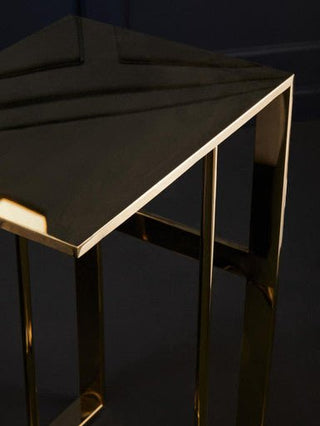 Gold Metal C Shaped Side Table with Sparkling Top, Oria - Hstrends