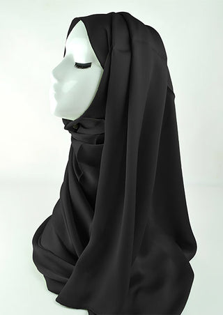 Grain satin hijab with reversible chiffon inner lining: Black - Hstrends