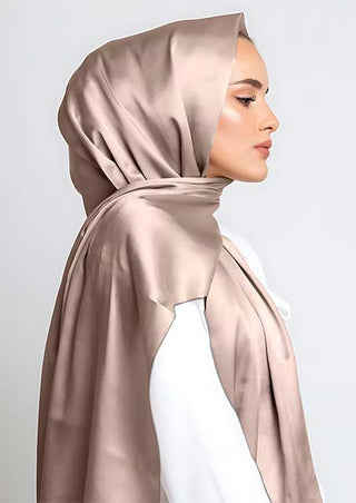 Grain satin hijab with reversible chiffon inner lining: Latte - Hstrends