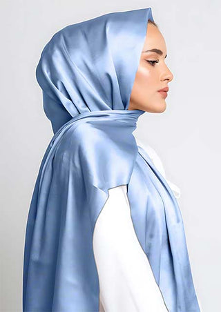 Grain satin hijab with reversible chiffon inner lining: Maya Blue - Hstrends