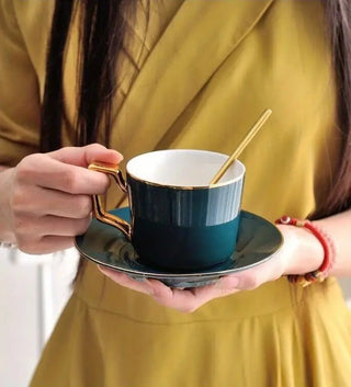 Green Ceramic Coffee Cup and Saucer Set for Tea - Hstrends