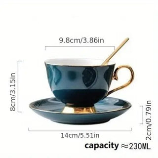 Green Ceramic Coffee Cup and Saucer Set for Tea - Hstrends