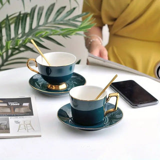 Green Ceramic Coffee Cup and Saucer Set for Tea - Hstrends