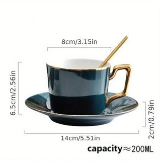 Green Ceramic Coffee Cup and Saucer Set for Tea - Hstrends