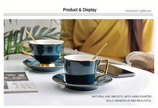 Green Ceramic Coffee Cup and Saucer Set for Tea - Hstrends