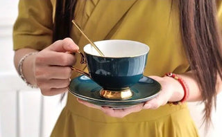 Green Ceramic Coffee Cup and Saucer Set for Tea - Hstrends