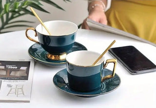 Green Ceramic Coffee Cup and Saucer Set for Tea - Hstrends