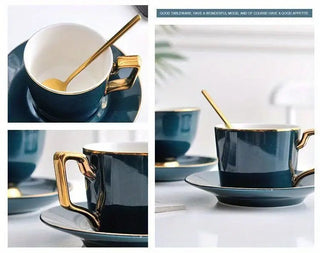 Green Ceramic Coffee Cup and Saucer Set for Tea - Hstrends