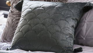 Grey Scallop Quilted Velvet Cushion Cover - Hstrends