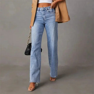 Wide Leg  Blue Straight-Cut Mid Waist Loose Micro Flared Jean