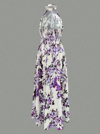 Halterneck Printed High Waist Slim Sleeveless maxi Dress - Hstrends