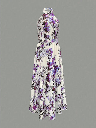 Halterneck Printed High Waist Slim Sleeveless maxi Dress - Hstrends