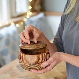 Hand Carved Mango Wood Bowl with Lid | Handmade | Sustainable Wooden Storage Bowls - Hstrends
