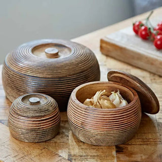 Hand Carved Mango Wood Bowl with Lid | Handmade | Sustainable Wooden Storage Bowls - Hstrends