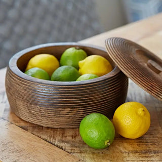 Hand Carved Mango Wood Bowl with Lid | Handmade | Sustainable Wooden Storage Bowls - Hstrends