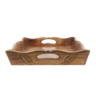 Hand Carved Wooden Tea Tray - Mango Wood Serving Tray - Hstrends