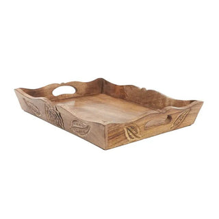 Hand Carved Wooden Tea Tray - Mango Wood Serving Tray - Hstrends