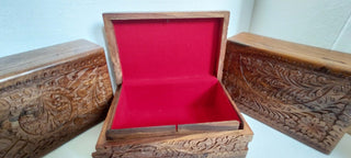 Hand crafted Indian rosewood with carving jewellery storage box with privacy lock - Hstrends