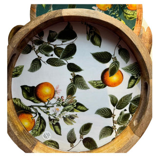Handcrafted Orange Blossom Round Wooden Tray 30cm - Hstrends