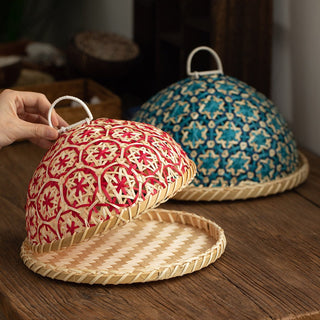 Handmade Rattan Woven Nanyang Style Fruit Plate Bread cover Basket Round With Lid - Hstrends