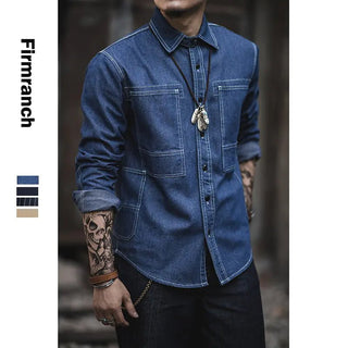 Heavy Denim Vintage Work Shirt for Men - Hstrends