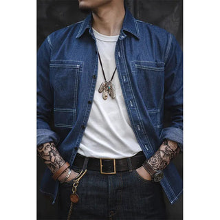Heavy Denim Vintage Work Shirt for Men - Hstrends