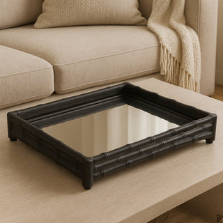 Hiba Black Finish Bamboo Effect Mirrored Tray - Hstrends