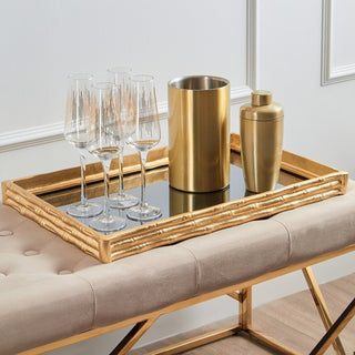 Hiba Gold Finish Bamboo Effect Mirrored Tray - Hstrends