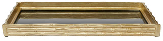 Hiba Gold Finish Bamboo Effect Mirrored Tray - Hstrends