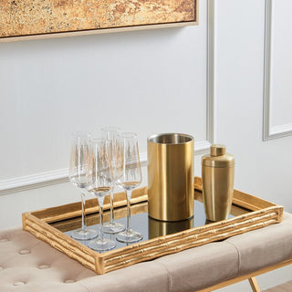 Hiba Gold Finish Bamboo Effect Mirrored Tray - Hstrends