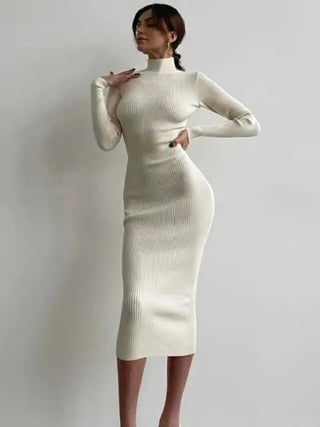 High - Neck Knitted Midi Dress - Hstrends