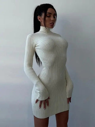 High - Neck Knitted Midi Dress - Hstrends