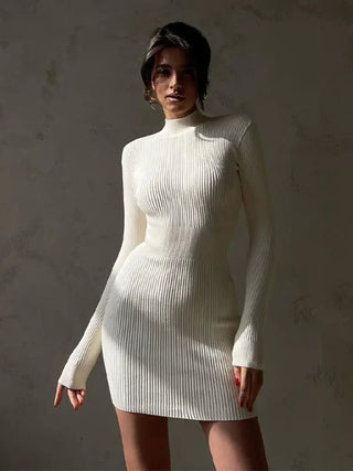 High - Neck Knitted Midi Dress - Hstrends