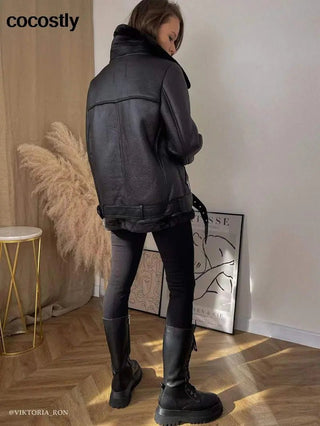 High Quality Woman's Faux Leather Fur Coat - Hstrends