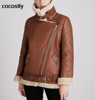 High Quality Woman's Faux Leather Fur Coat - Hstrends