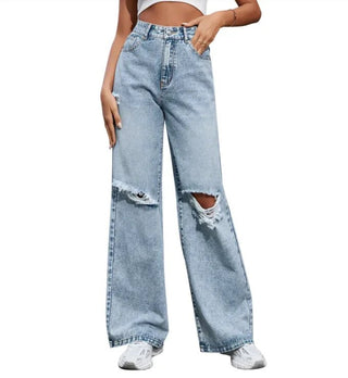 High - Waist Distressed Denim - Hstrends